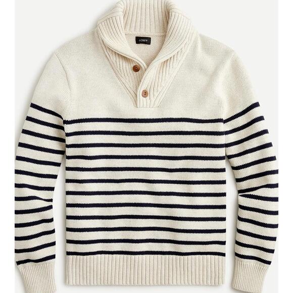 J. Crew Other - J. Crew 100% Cotton shawl-collar sweater in stripe; Navy & Blue, Men's Medium